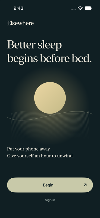 The Elsewhere welcome screen at dusk